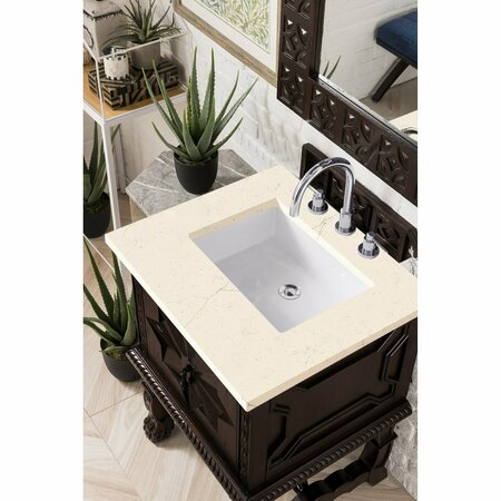 James Martin Vanities Balmoral 26in Single Vanity, Antique Walnut w/ 3 CM Eternal Marfil Quartz Top 150-V26-ANW-3EMR